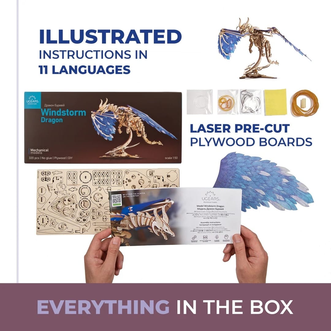 Ugears Dragonul Vântului, Puzzle 3D, 320 piese din lemn - Imaginea 5