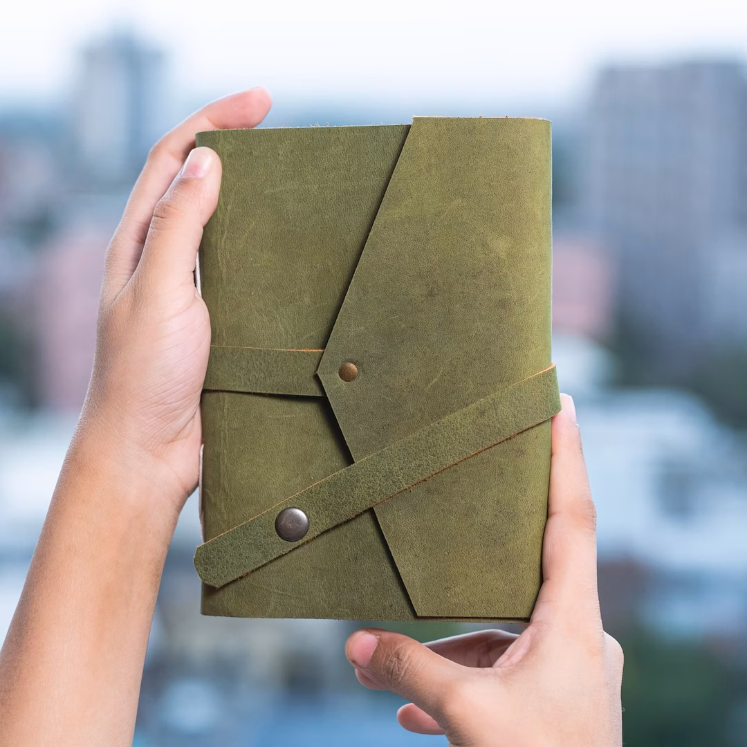 Jurnal Vintage din Piele Naturala Lucrat Manual – Craft Junky, Verde Oliv - Imaginea 3