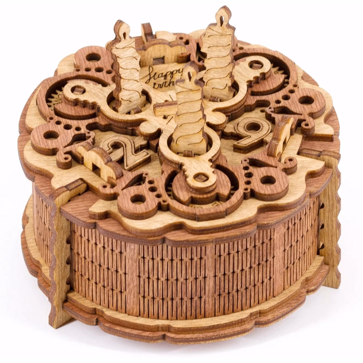 iDventure, Cutie Puzzle din Lemn "Birthday Cake", 3 Puzzle-uri Logice pentru Deschidere