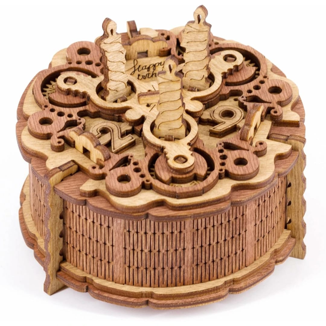 iDventure, Cutie Puzzle din Lemn "Birthday Cake", 3 Puzzle-uri Logice pentru Deschidere - Imaginea 1