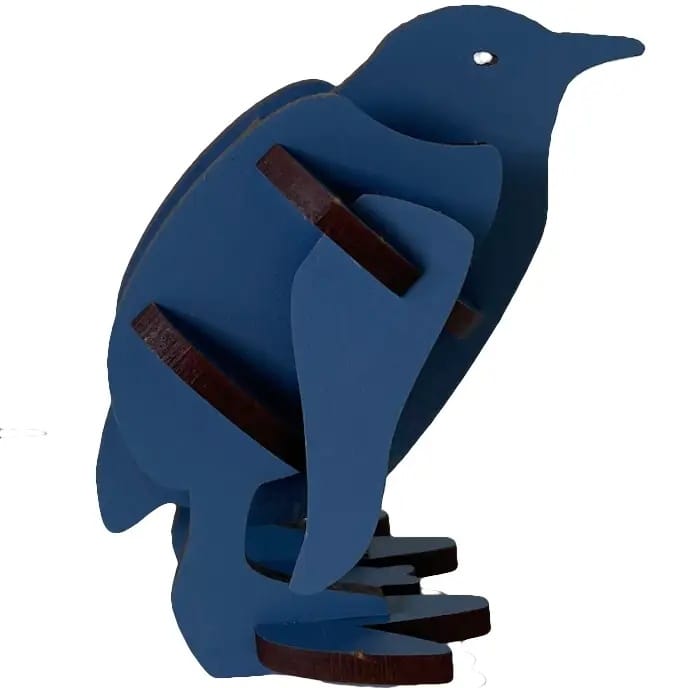 Kit de Construcție Micul Pinguin Albastru – Puzzle 3D din Lemn Sustenabil - Imaginea 1
