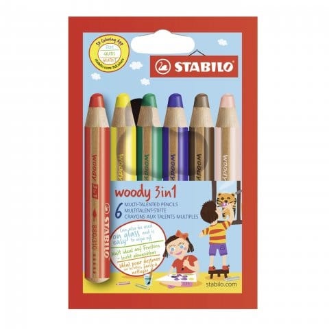  Creioane colorate 3 in 1 Stabilo, 6 bucati Woody - Imaginea 1