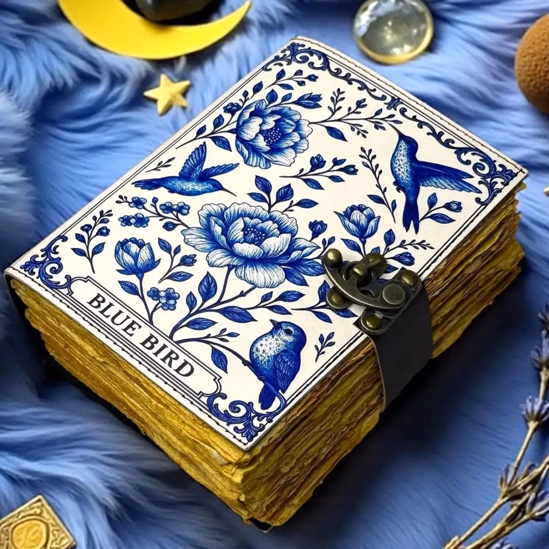 Jurnal Vintage din Piele Grimoire – Model Flori și Colibri - Imaginea 3