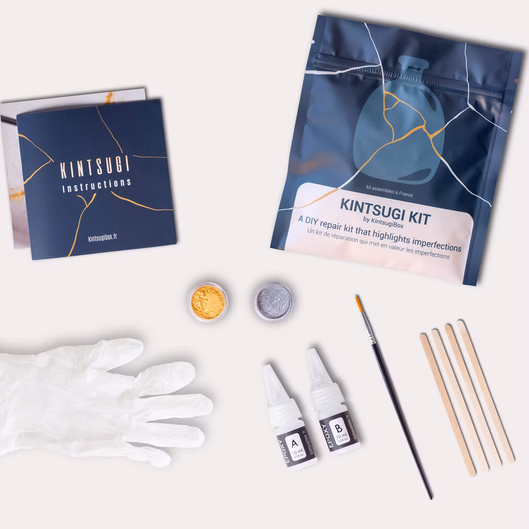Kit DIY Kintsugi Box – Set Creativ pentru Repararea Ceramicii cu Aur și Argint (Artă Japoneză)