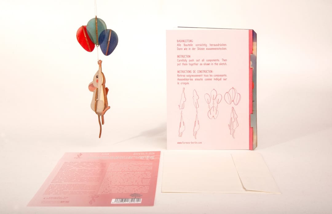 Felicitare 3D Decorativă din Lemn - Șoricelul cu Baloane (Mouse) - Imaginea 4