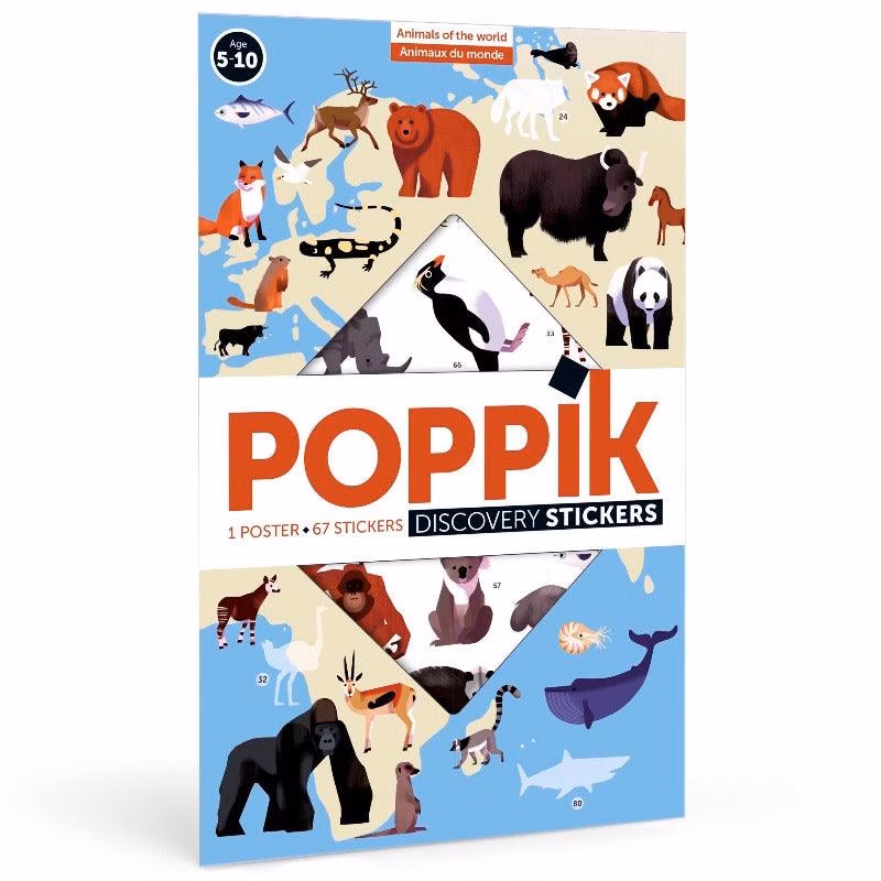 Poster cu Stickere Repozitionabile - Animalele Lumii(100 x 68 cm), Poppik