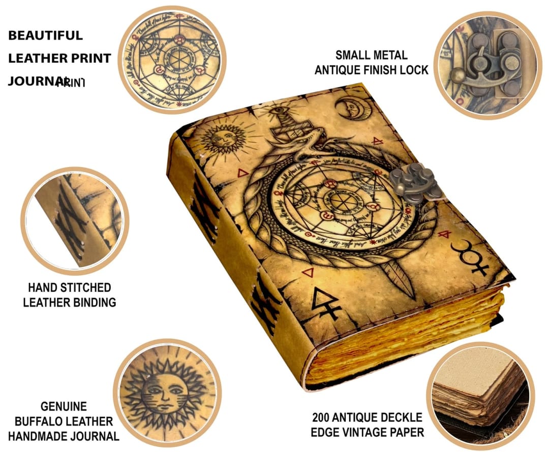 Jurnal Vintage din Piele Grimoire – Model Busolă Antică (Compass) - Imaginea 5