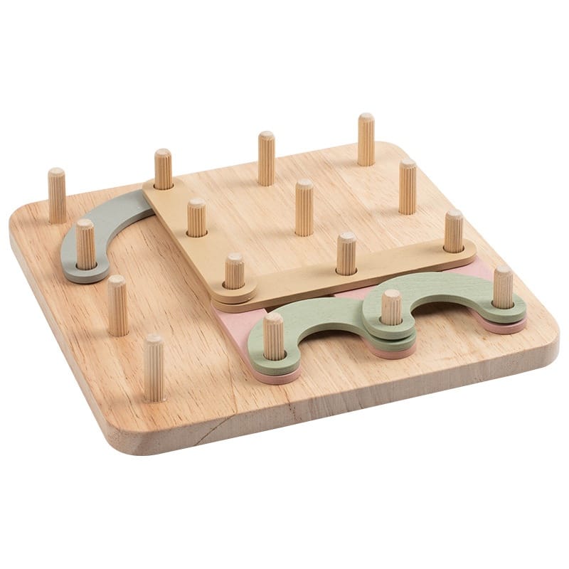 Joc Creativ Montessori, Placă cu Pini și Forme Geometrice din Lemn - Imaginea 3