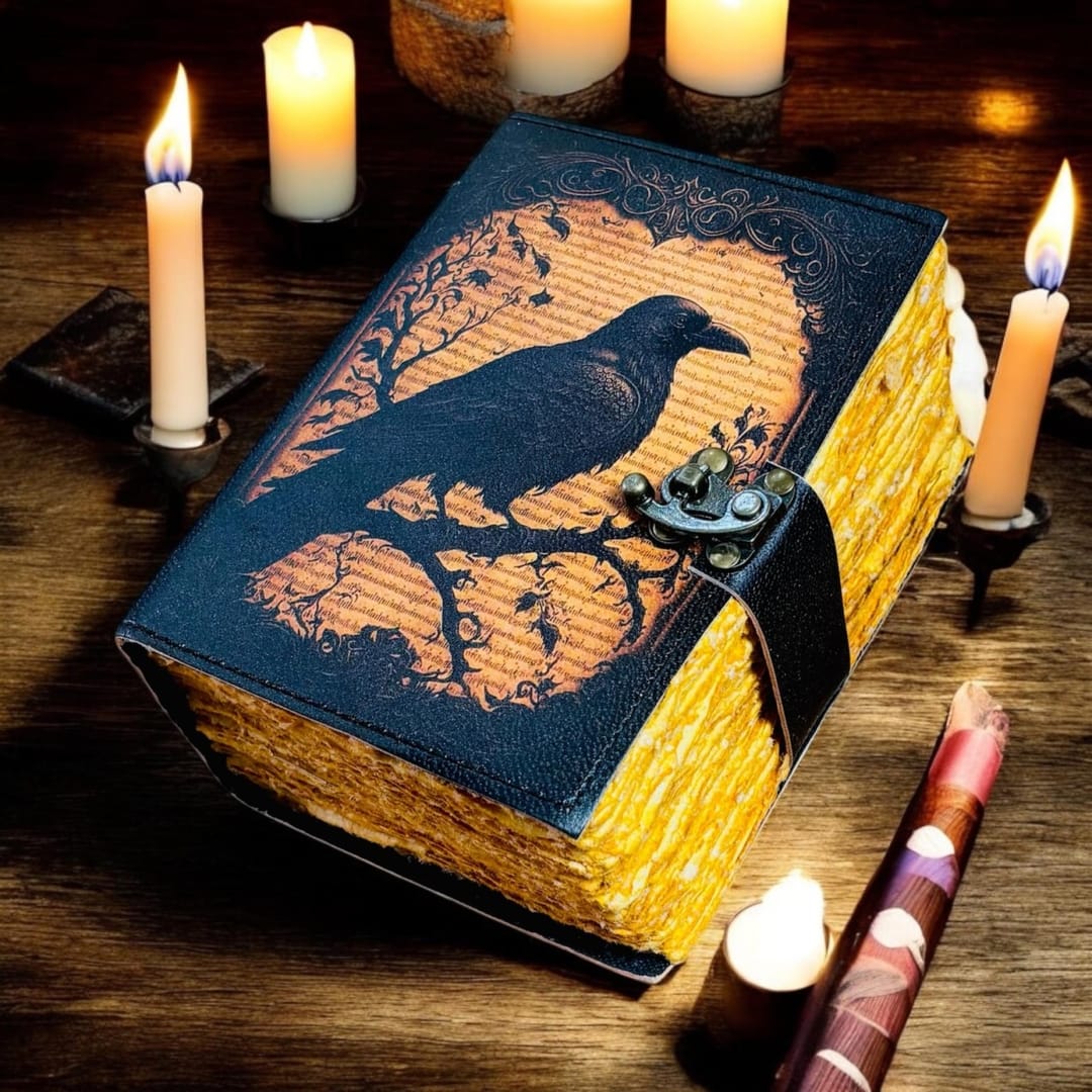 Jurnal Grimoire din Piele – Model Gothic Raven Shadow - Imaginea 3