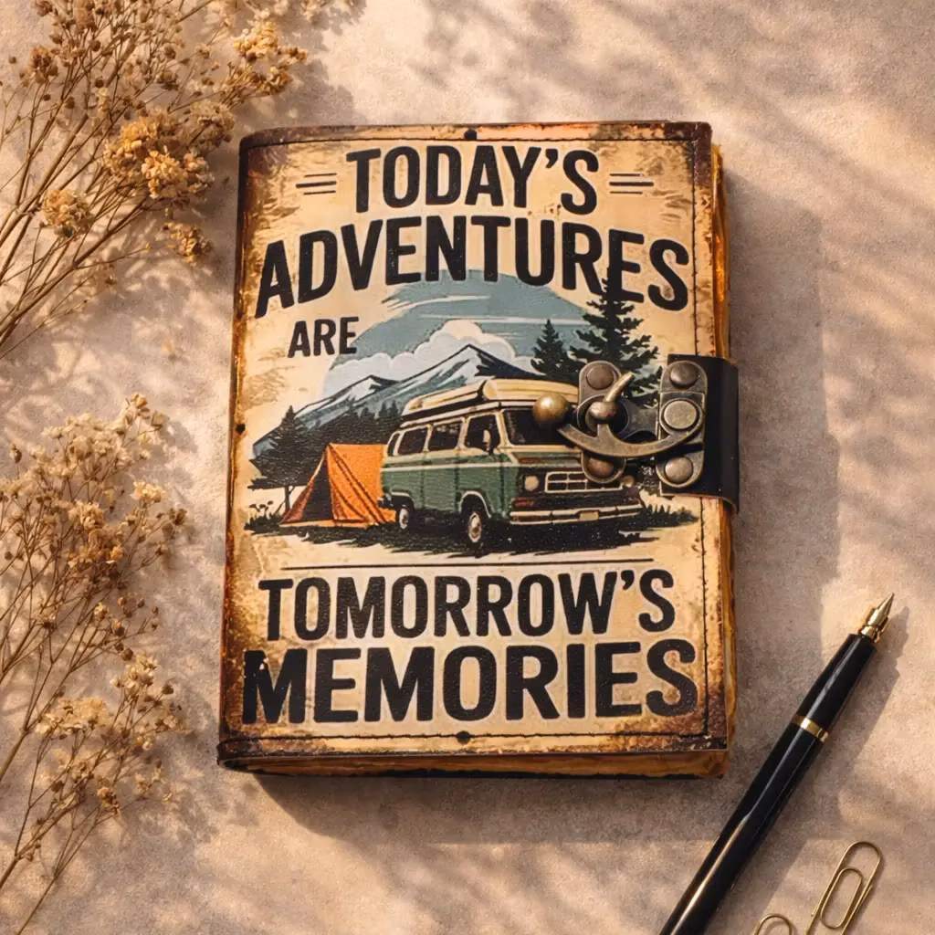 Jurnal Vintage din Piele Naturală „Today's Adventures” – Agendă Artizanală Handmade