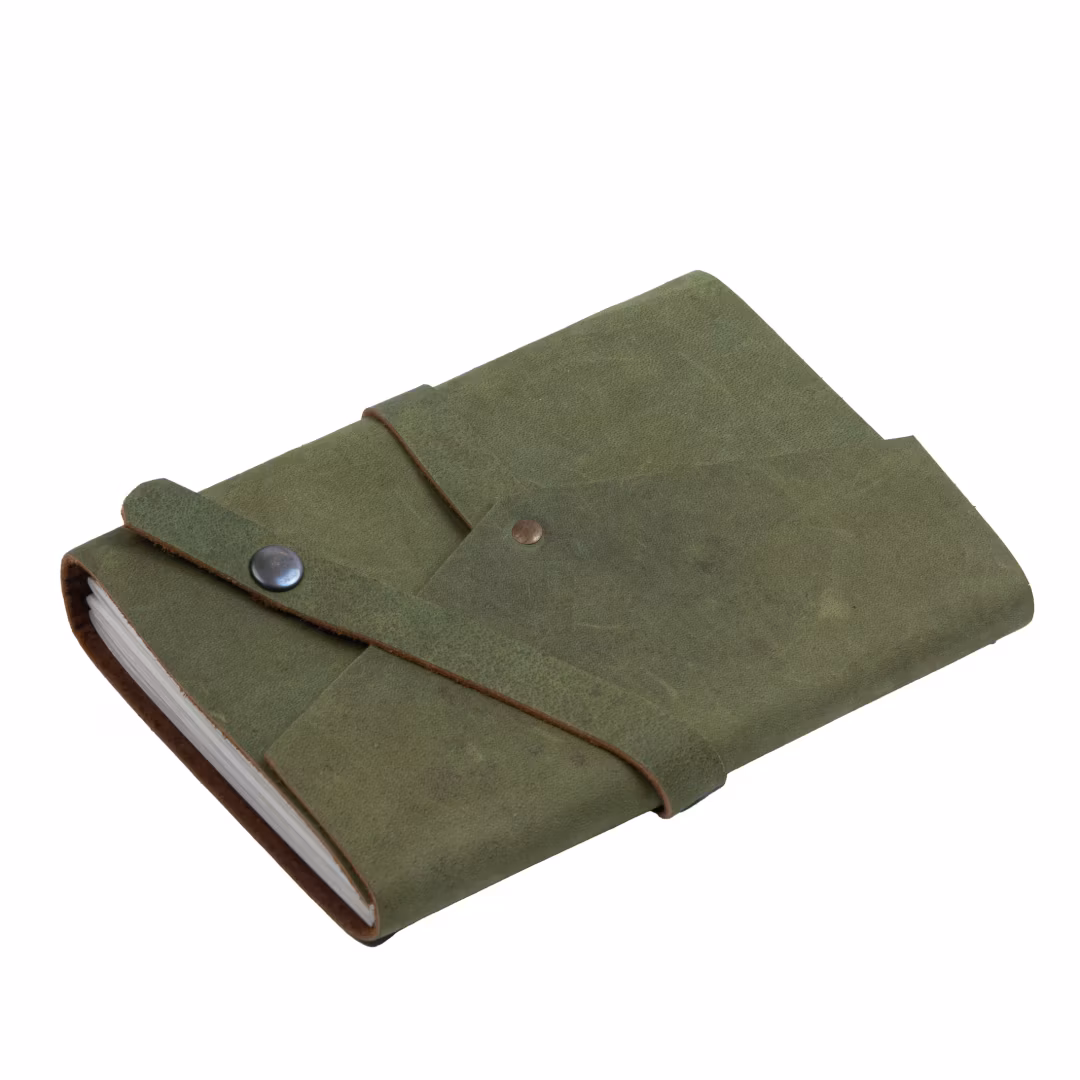 Jurnal Vintage din Piele Naturala Lucrat Manual – Craft Junky, Verde Oliv