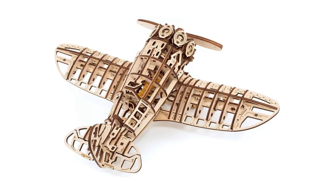 EWA Eco-Wood-Art Avion Biplan – Puzzle 3D Mecanic din Lemn din 346 piese - Imaginea 4