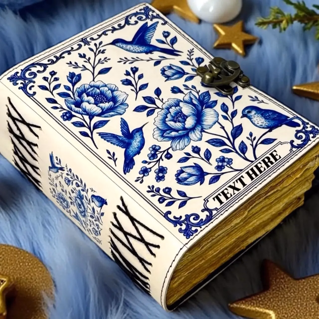 Jurnal Vintage din Piele Grimoire – Model Flori și Colibri