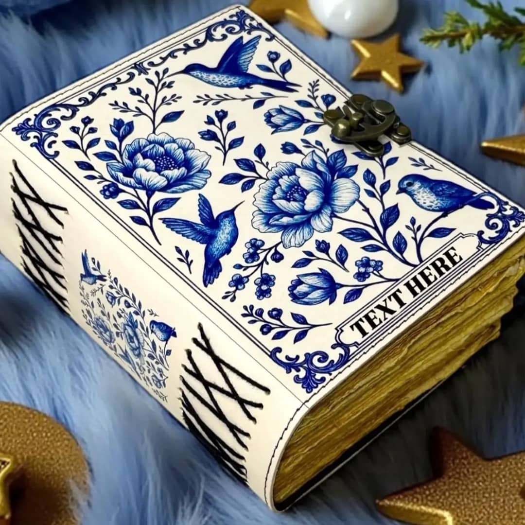 Jurnal Vintage din Piele Grimoire – Model Flori și Colibri