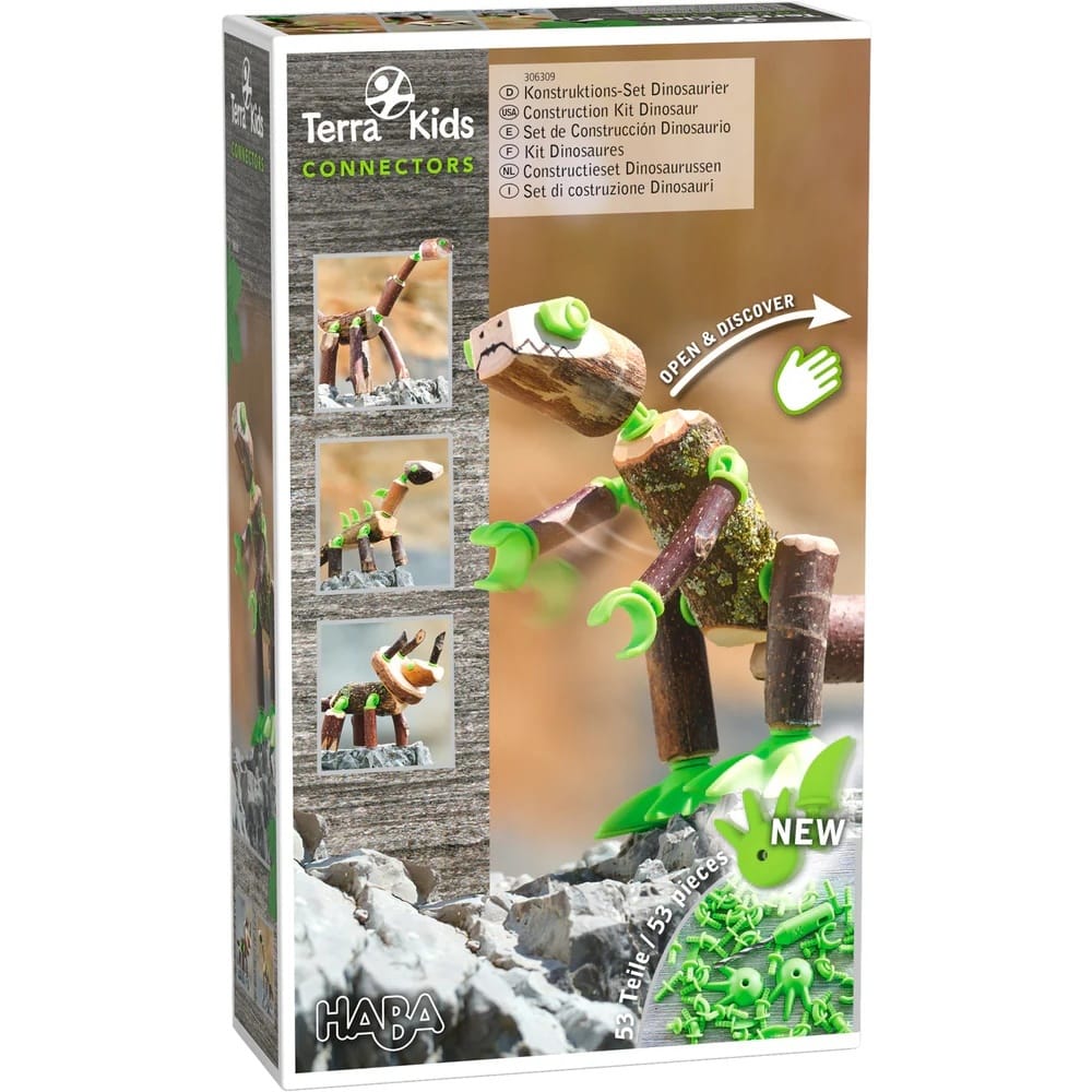 HABA Terra Kids Connectors – Set de Construcție Dinozauri din Elemente Naturale - Imaginea 4