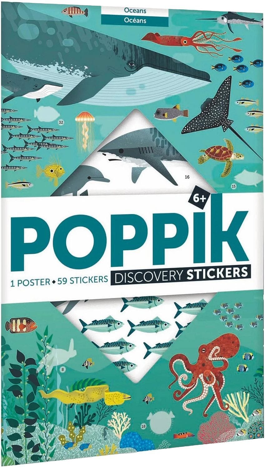 Poster cu Stickere Repoziționabile – Oceanul si Vietuitoarele Marine, Poppik (100 x 68 cm)