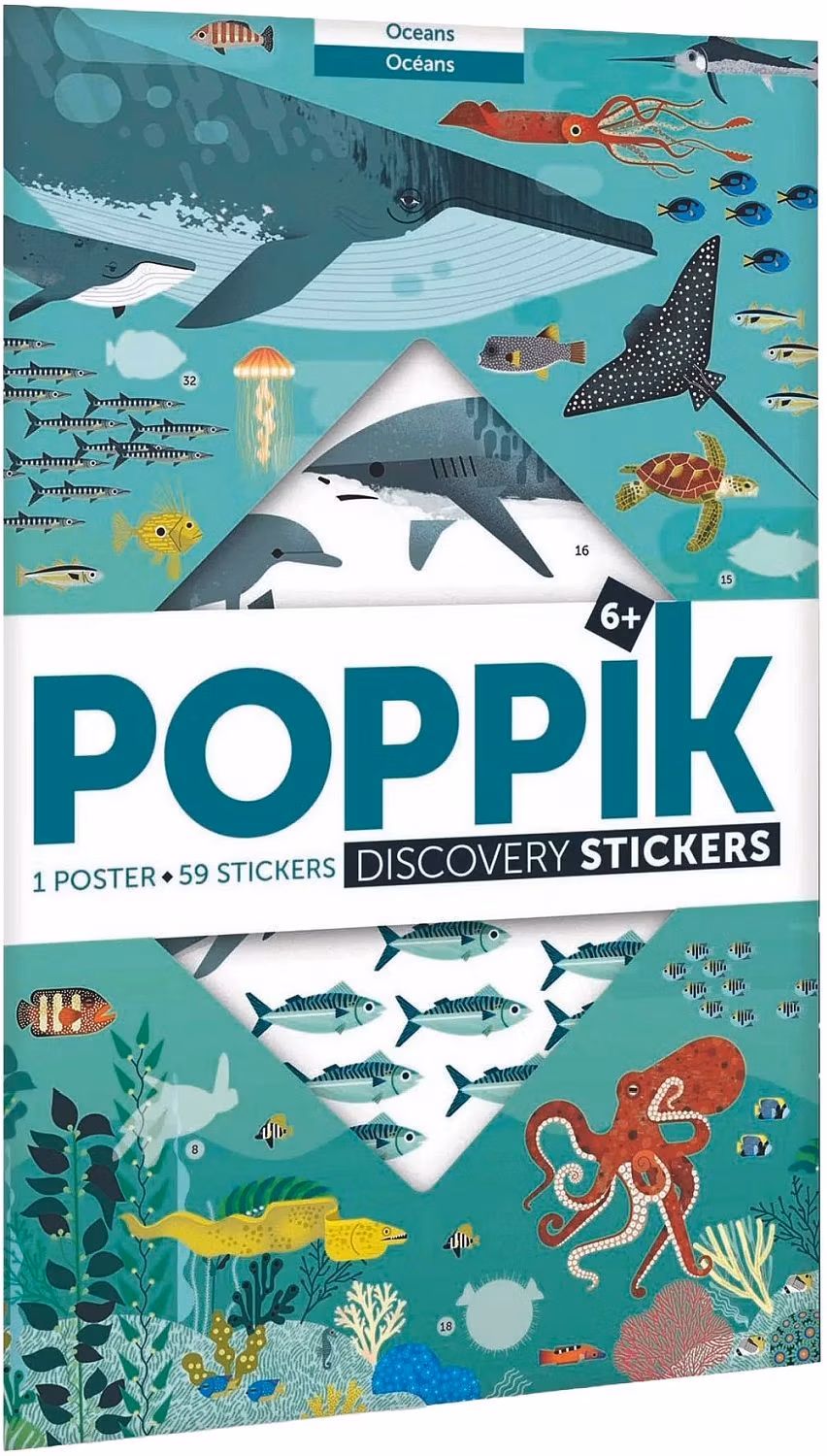 Poster cu Stickere Repoziționabile – Oceanul si Vietuitoarele Marine, Poppik (100 x 68 cm)
