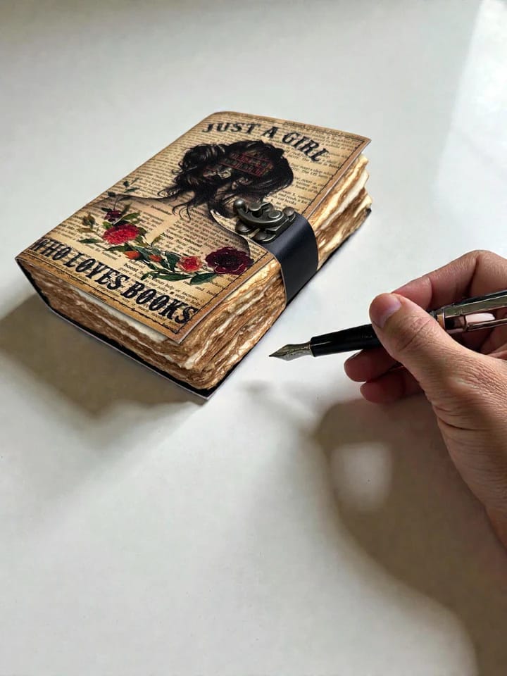 Jurnal Vintage din Piele Naturală – „Just a Girl Who Loves Books” - Imaginea 2