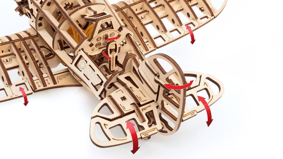 EWA Eco-Wood-Art Avion Biplan – Puzzle 3D Mecanic din Lemn din 346 piese - Imaginea 6