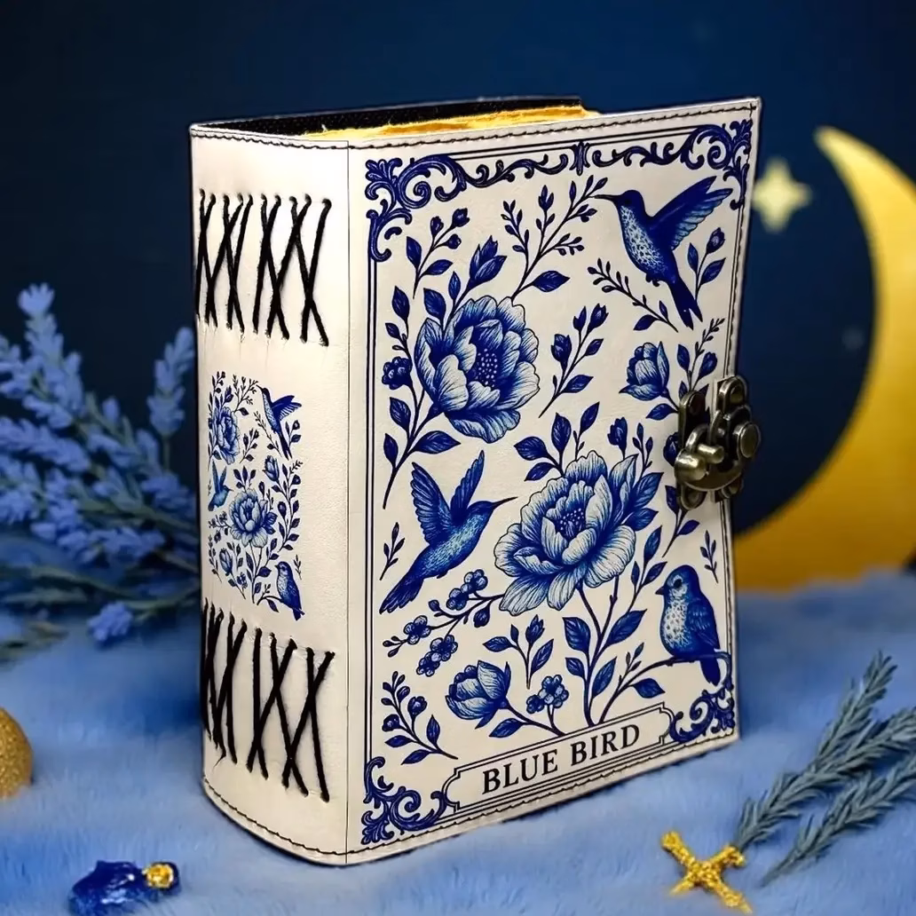 Jurnal Vintage din Piele Grimoire – Model Flori și Colibri - Imaginea 2