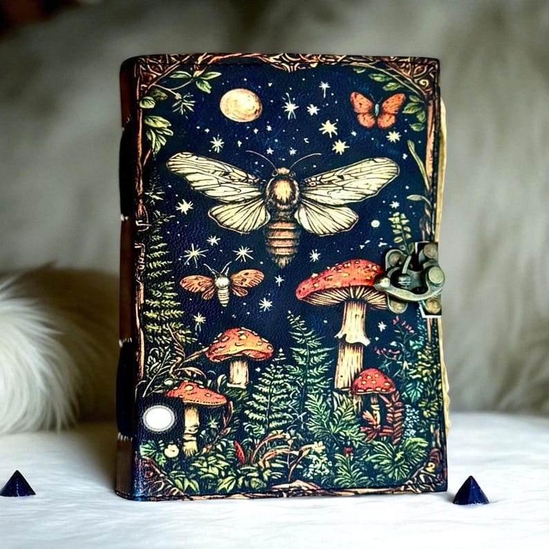 Jurnal Vintage din Piele Grimoire – Model Ciuperci de Noapte - Imagine principala