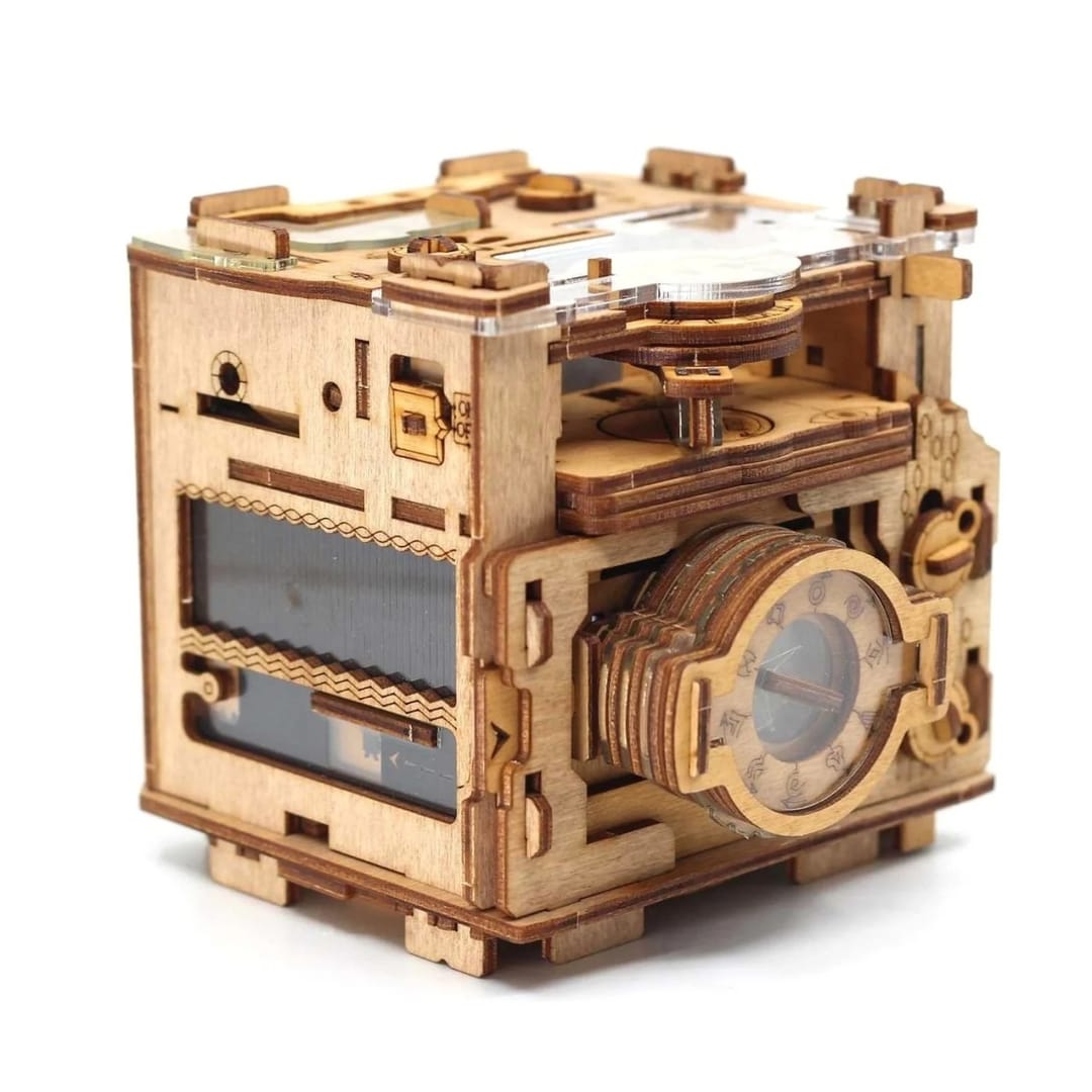 iDventure Cluebox Sherlock's Camera - Puzzle Mecanic din Lemn 3D, Joc de Logică Tip Escape Room - Imaginea 2