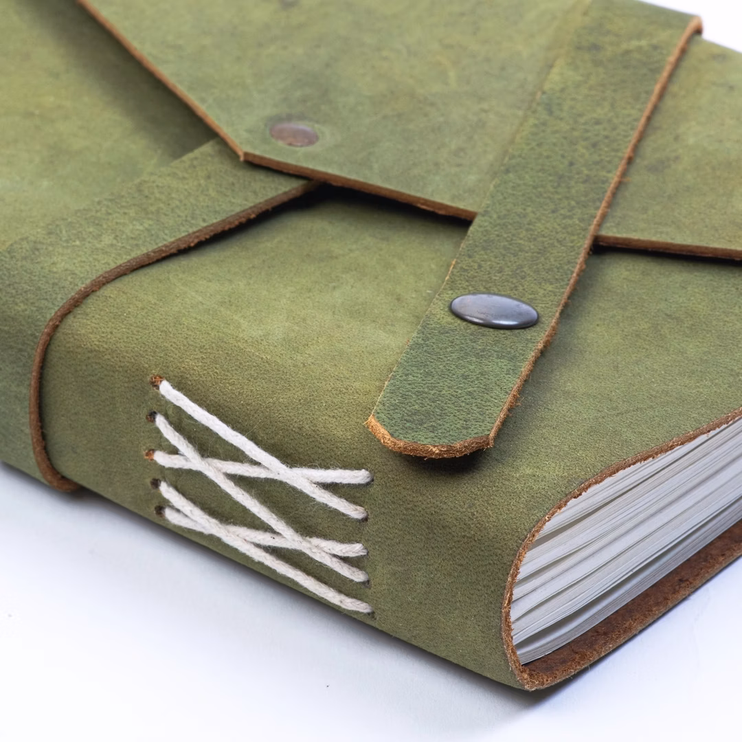 Jurnal Vintage din Piele Naturala Lucrat Manual – Craft Junky, Verde Oliv - Imaginea 5