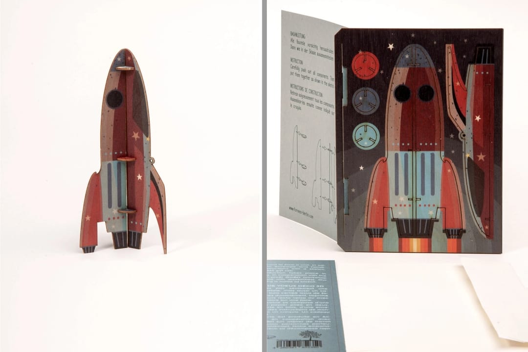 Felicitare 3D Decorativă din Lemn - Naveta Retro - Imagine principala