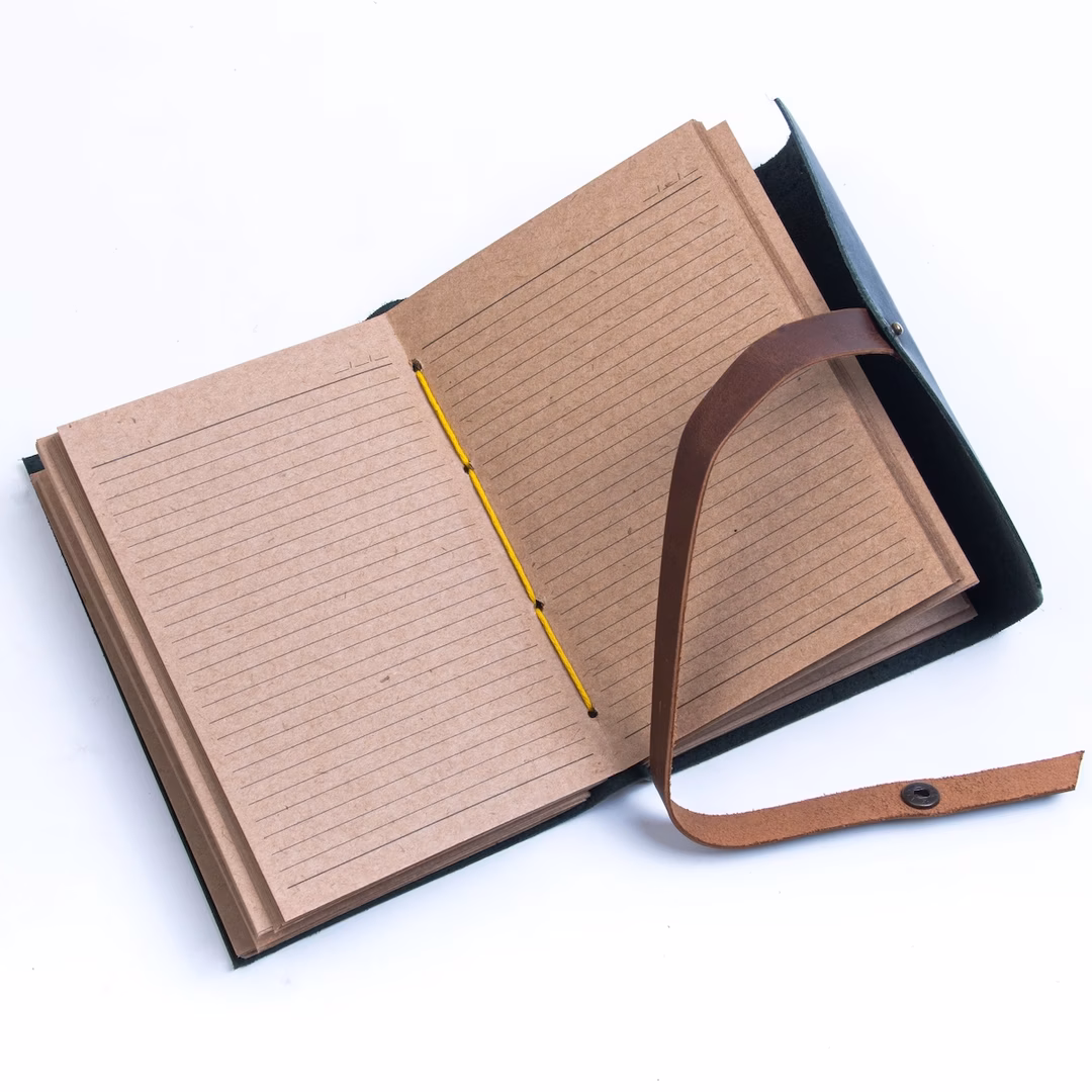 Jurnal Vintage din Piele Naturala Lucrat Manual – Craft Junky, Verde Oliv - Imaginea 4