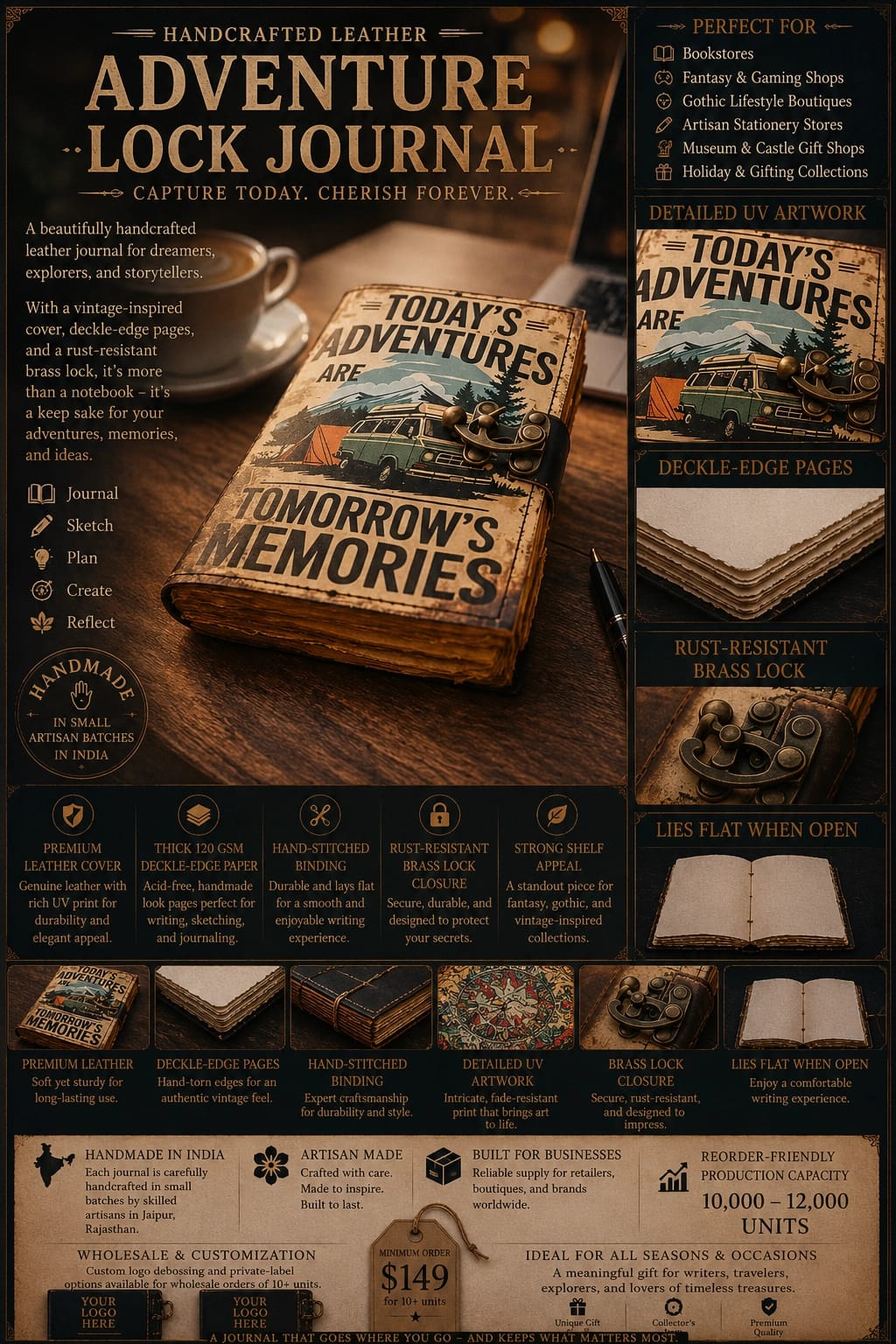 Jurnal Vintage din Piele Naturală „Today's Adventures” – Agendă Artizanală Handmade - Imaginea 6