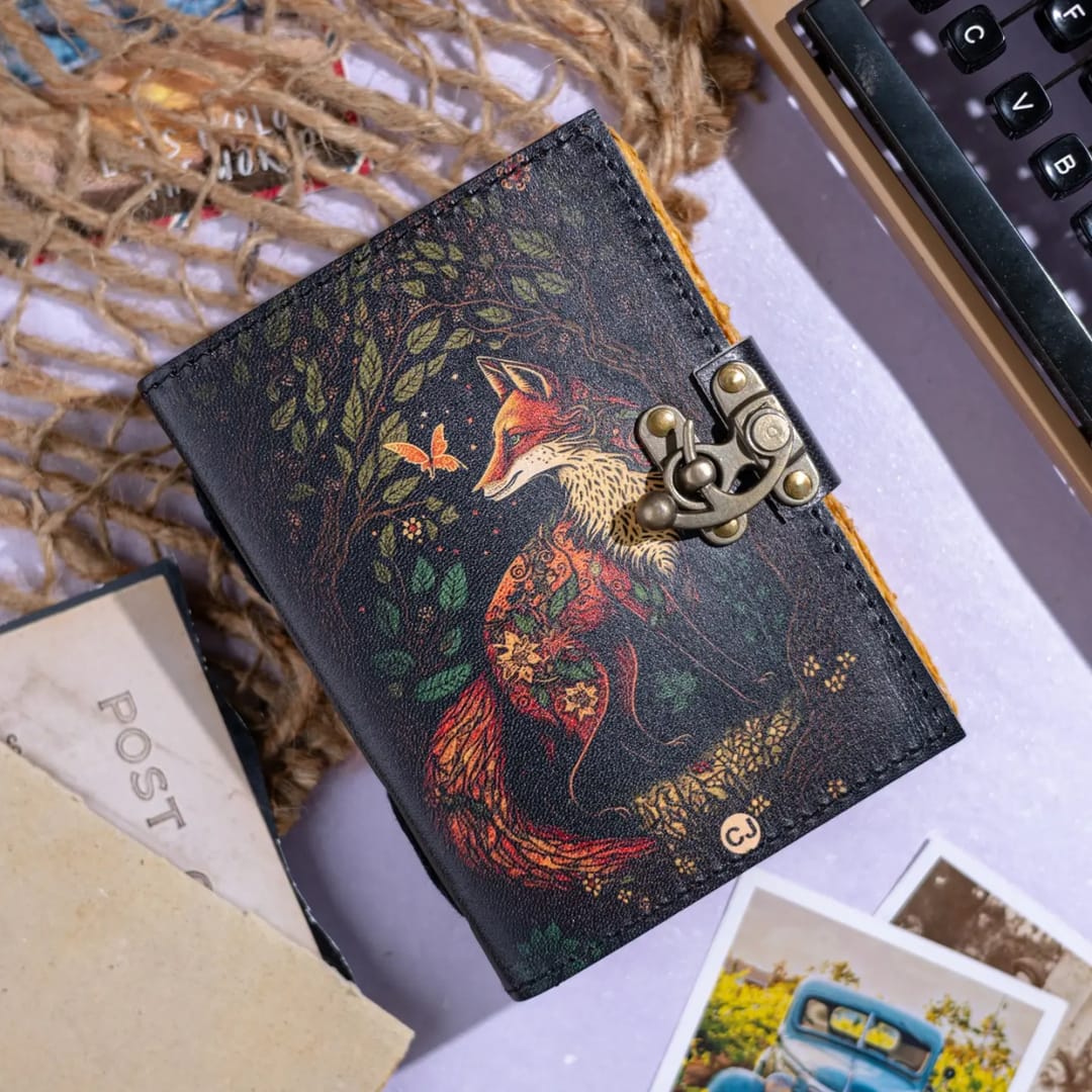 Jurnal din Piele Naturală – Ediție "Spiritul Pădurii" cu Ilustrație Vulpe - Imaginea 3