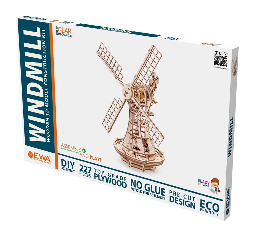EWA Eco-Wood-Art Moară de Vânt – Puzzle 3D Mecanic 227 Piese din Lemn cu Motor - Imaginea 5