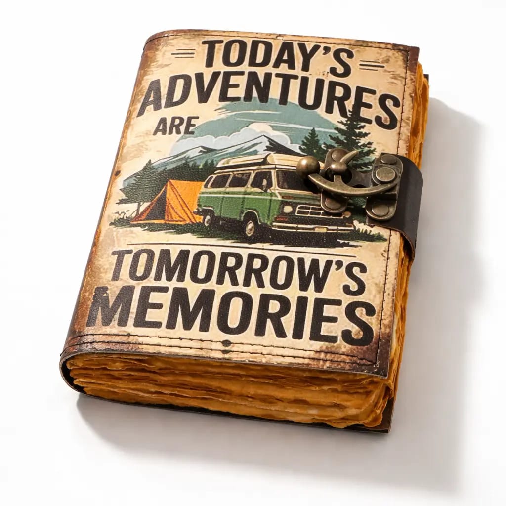 Jurnal Vintage din Piele Naturală „Today's Adventures” – Agendă Artizanală Handmade - Imaginea 3