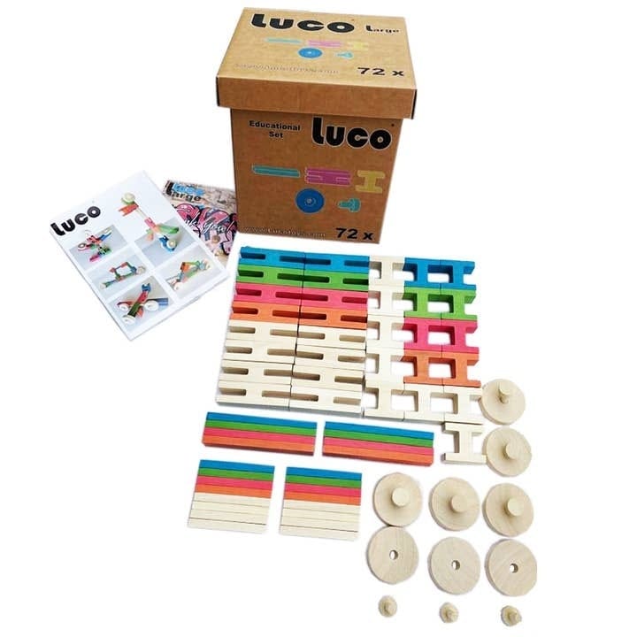 Set de Construcție din Lemn Luco Large – 72 de Piese Eco-Friendly - Imaginea 1