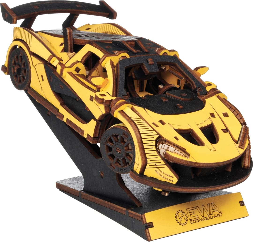 EWA Eco-Wood-Art Mașină de Curse – Puzzle 3D Mecanic din Lemn, 237 Piese - Imaginea 6