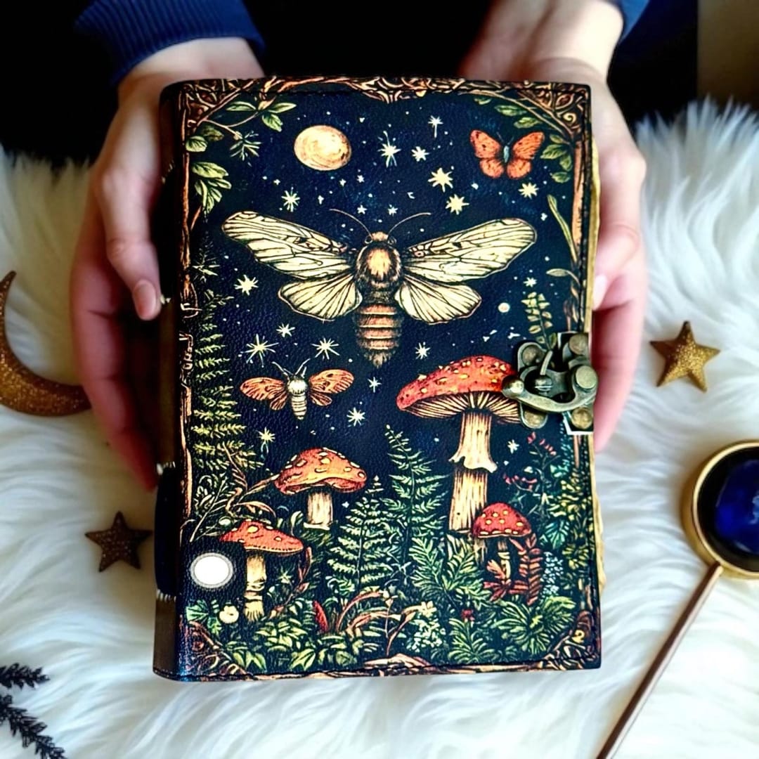 Jurnal Vintage din Piele Grimoire – Model Ciuperci de Noapte - Imaginea 4