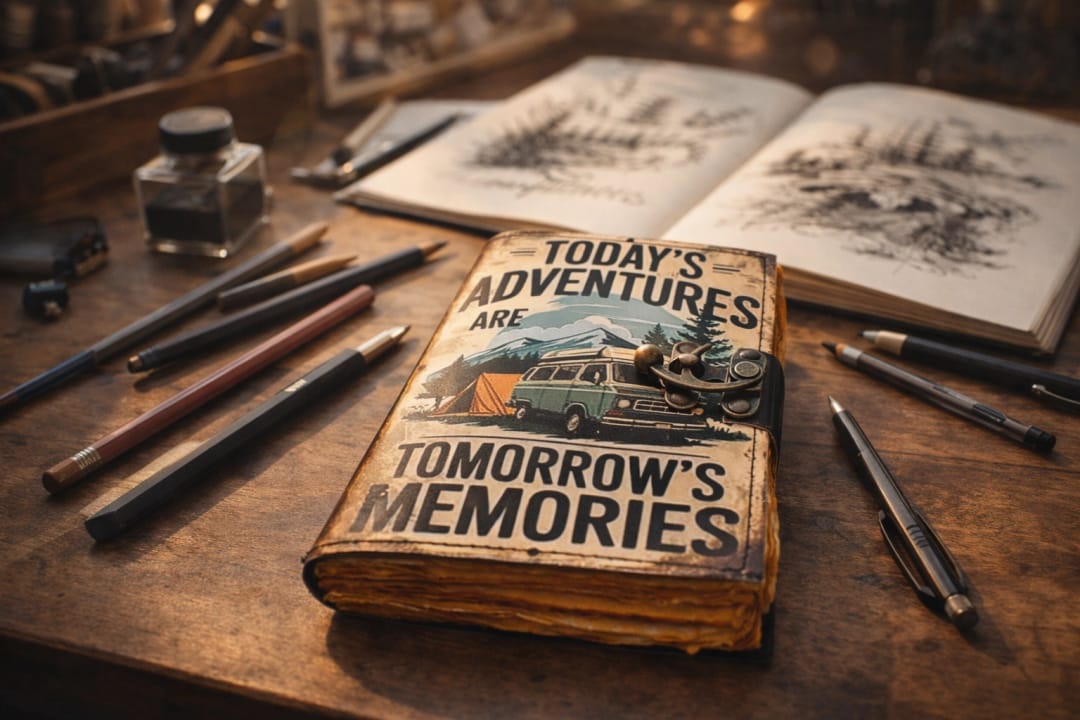Jurnal Vintage din Piele Naturală „Today's Adventures” – Agendă Artizanală Handmade - Imaginea 4