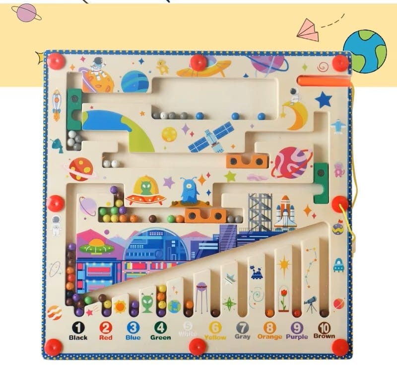 Labirint Magnetic de Sortare Culori și Numere, Joc Educativ Montessori - Imaginea 1