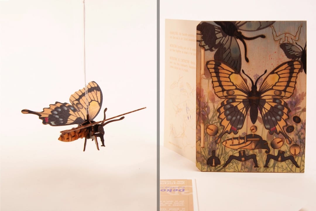 Felicitare 3D din lemn Fluture - Decorațiune artizanală de asamblat - Imagine principala