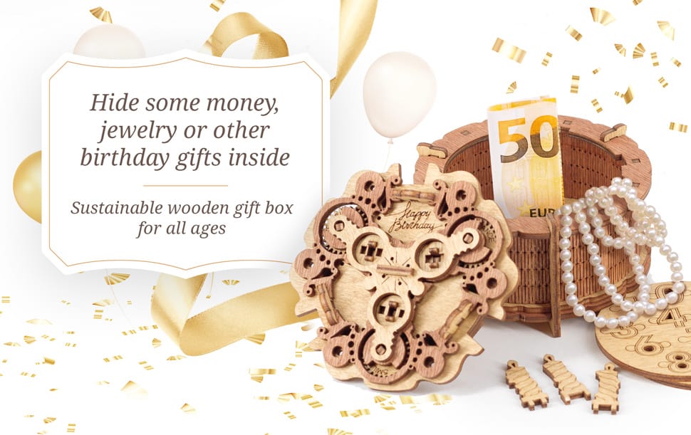 iDventure, Cutie Puzzle din Lemn "Birthday Cake", 3 Puzzle-uri Logice pentru Deschidere - Imaginea 6